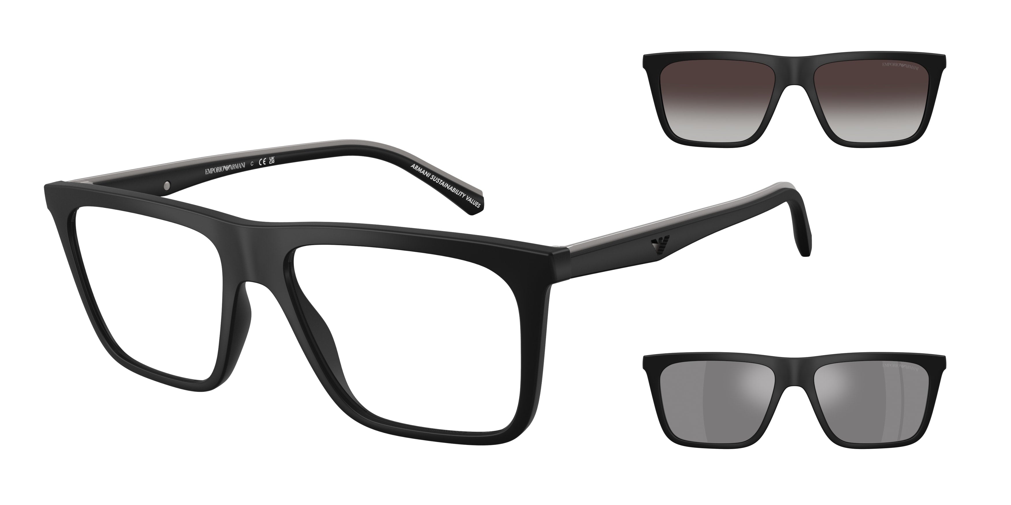 Occhiale da vista Emporio Armani da uomo in acetato con clip-on da sole
