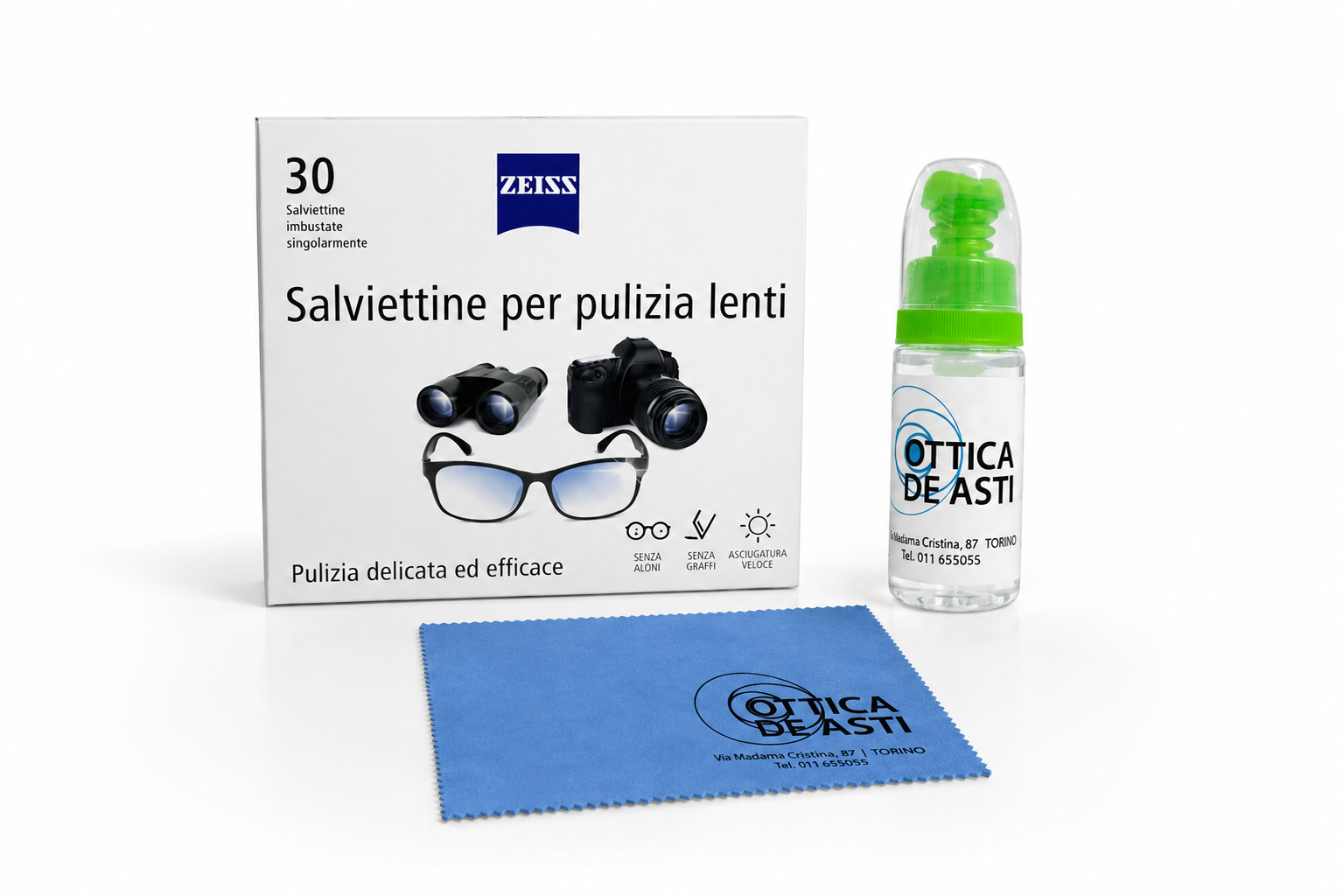 Lens cleaning kit (spray and microfiber)